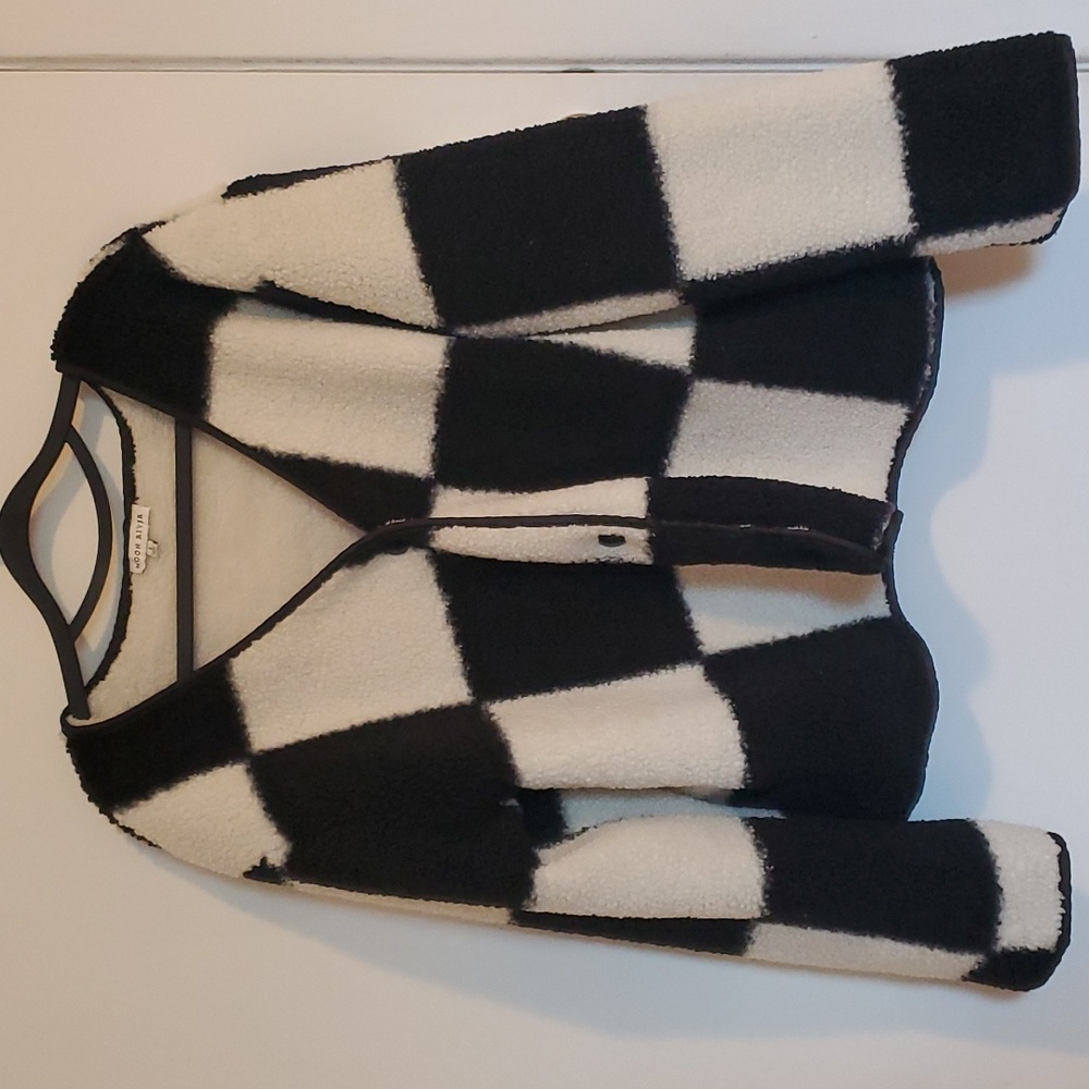 Anthropologie MOON RIVER Women's Shearling Grid Check Jacket L
